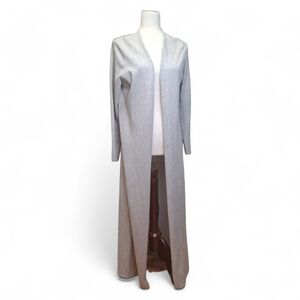 Garnet Hill Women's Gray 100% Cashmere Ankle Length Open Cardigan Duster M